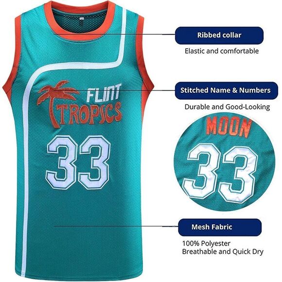 Flint Tropics Jackie Moon #33  XL Semi Pro Mens Basketball Jersey - Picture 2 of 10